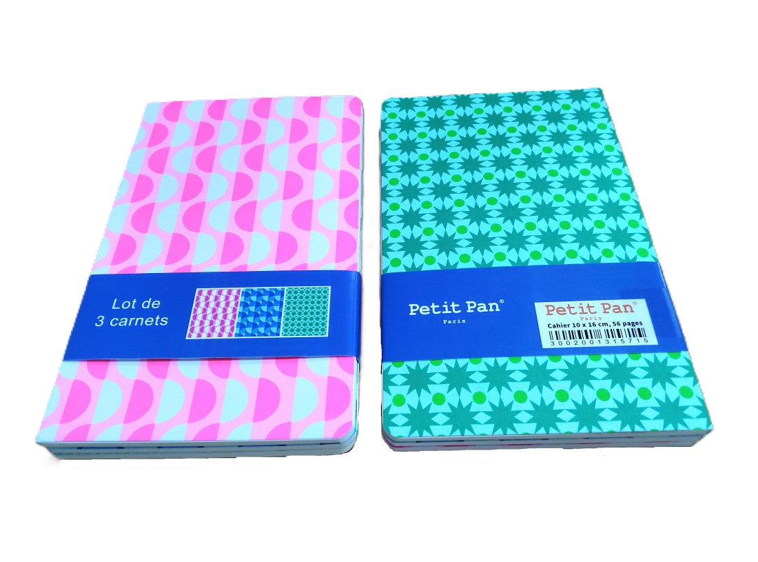 Lot de 3 petit carnets Breizh Wave bleu marine