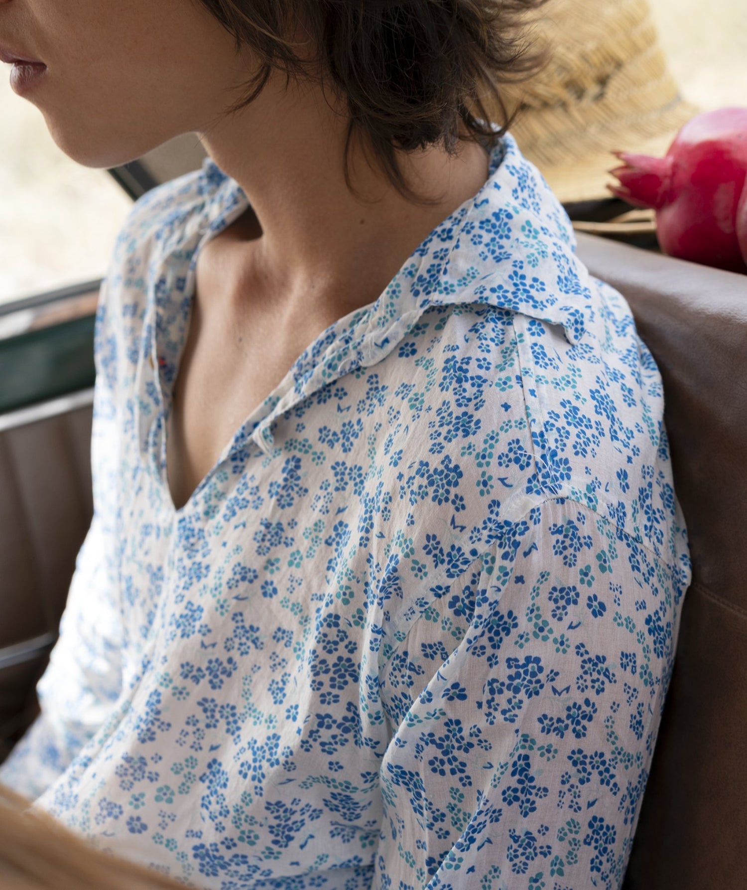 Elfenbeinfarbenes Hanako-Hemd aus Baumwoll-Voile