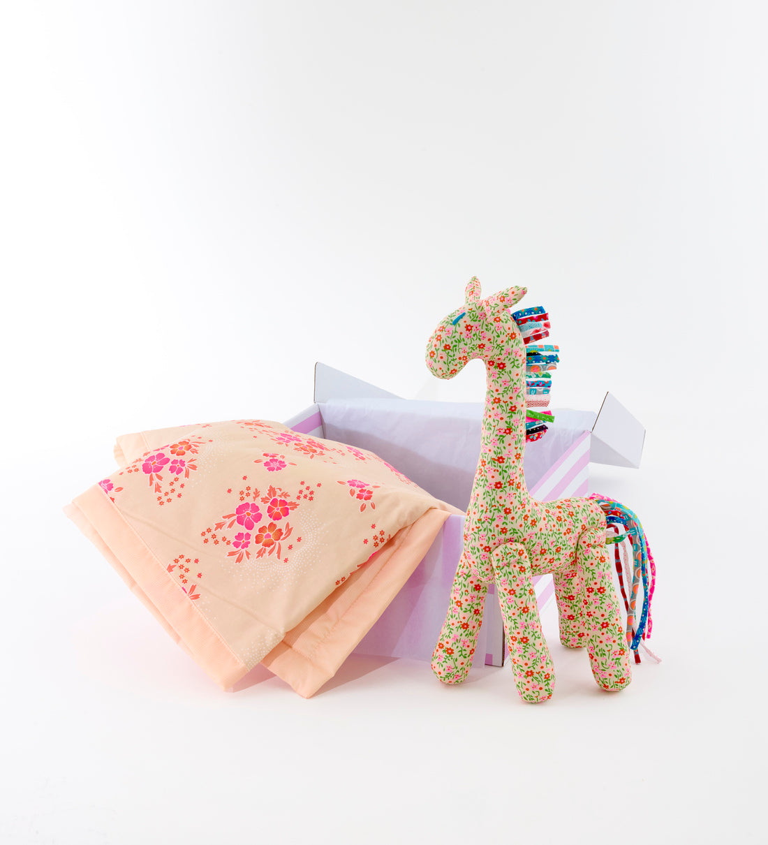 Coffret Girafe et plaid bébé Flower Power rose