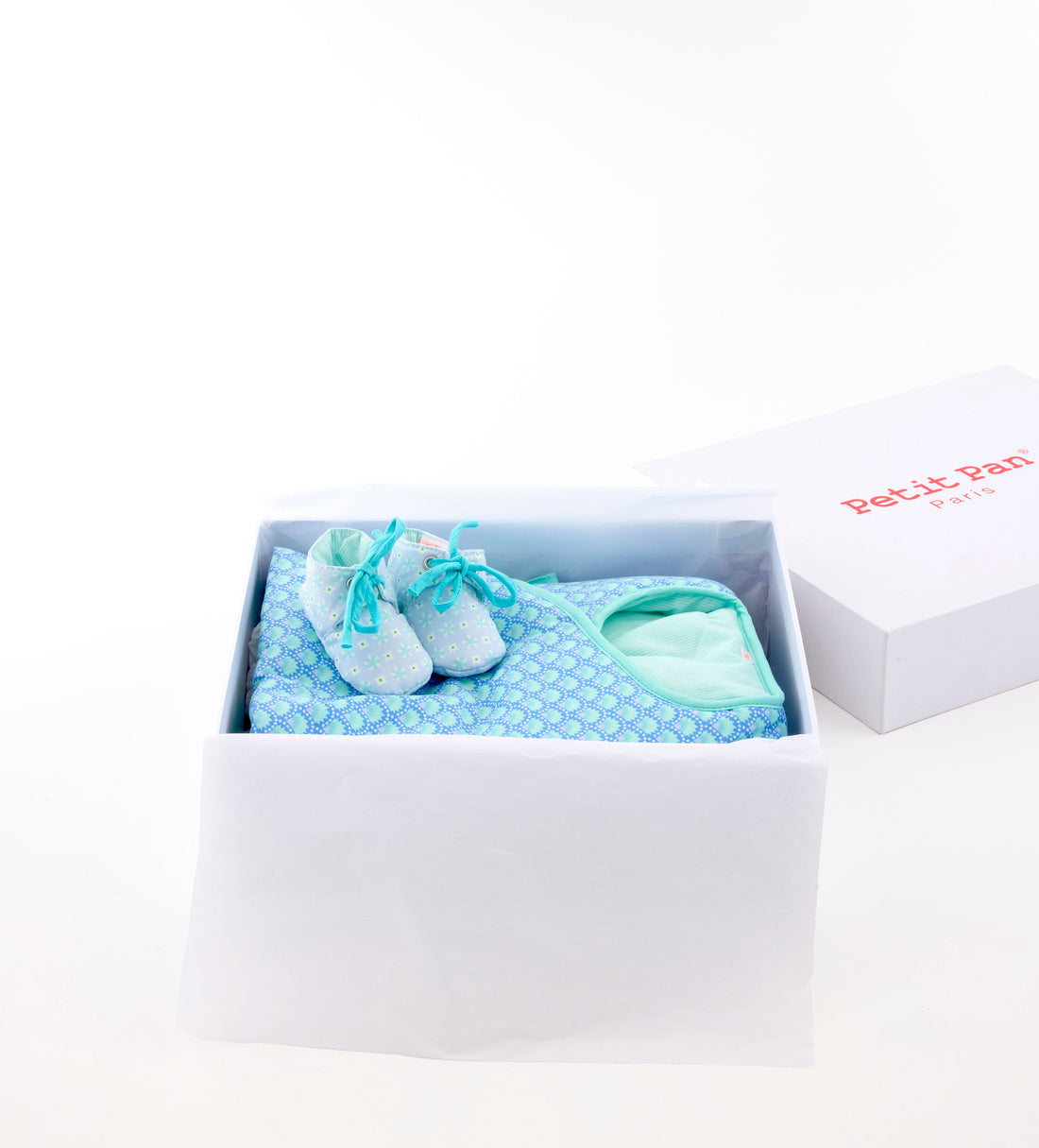 Coffret bébé Élytis washed blue, Veste bébé + Chaussons bébé , Cadeaux de naissance