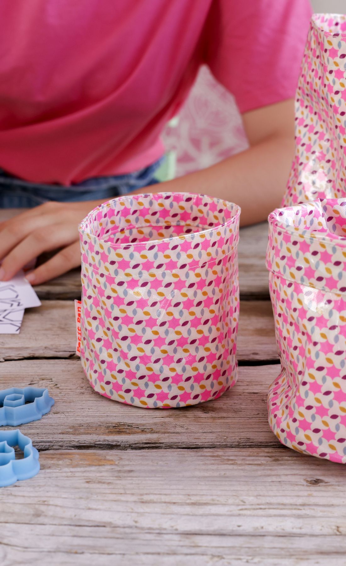 Set de 3 corbeilles Moussem rose avec des motifs géométriques