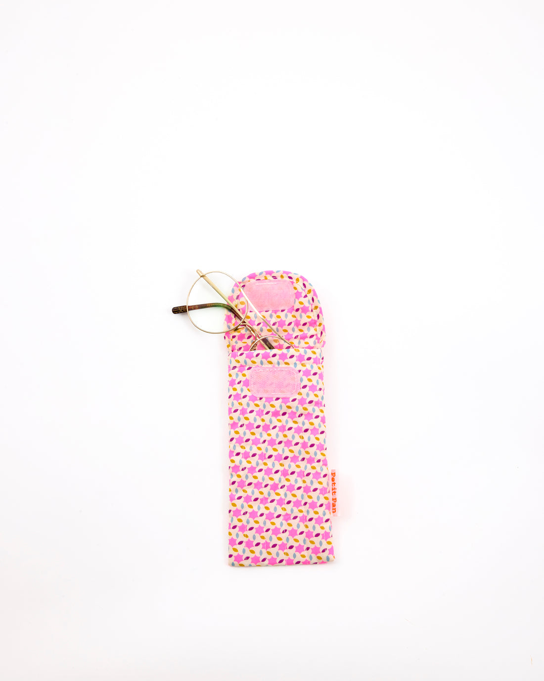 Etui à lunette matelassé Moussem rose motif géométriques