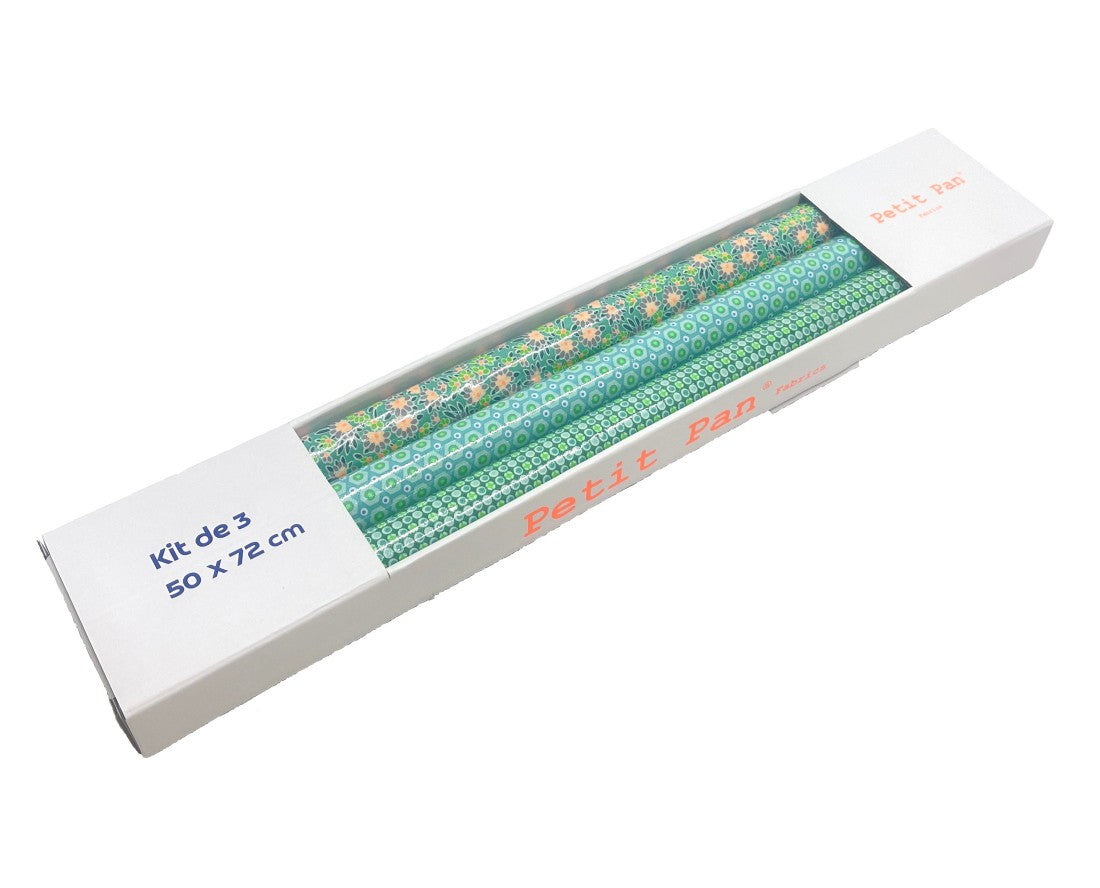 Kit  3 Coupon toile cirée 50x72cm Calendula vert