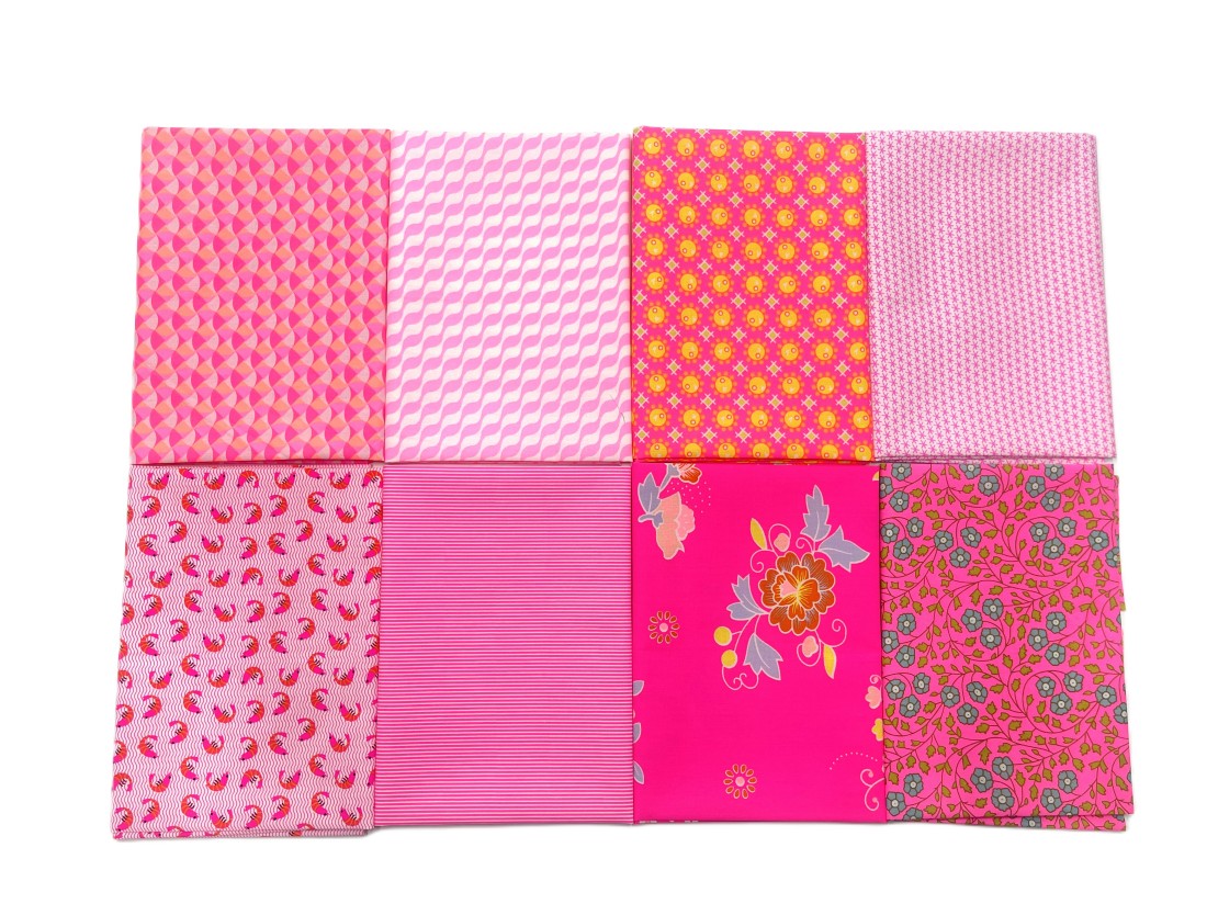 Kit de 8 coupons tissu coton popeline Breizh Wave rose fluo
