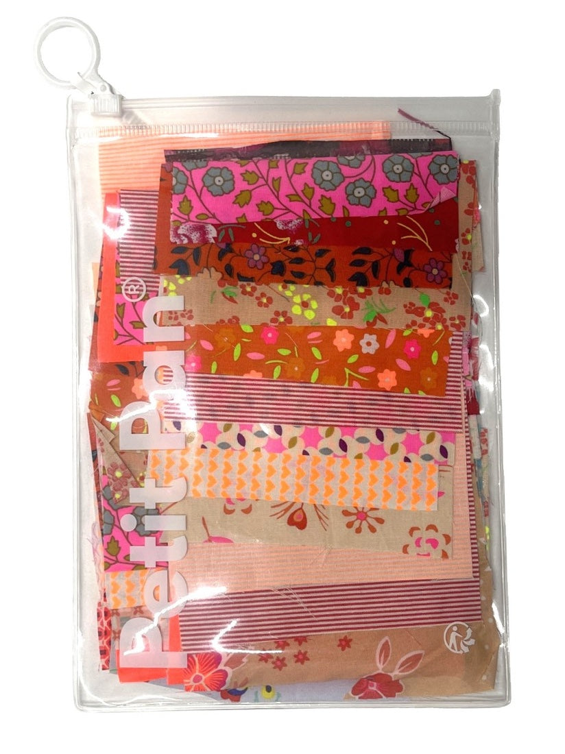 kit de 50 carrés de tissus 100% coton 10x10cm  rose, orange, jaune, rouge