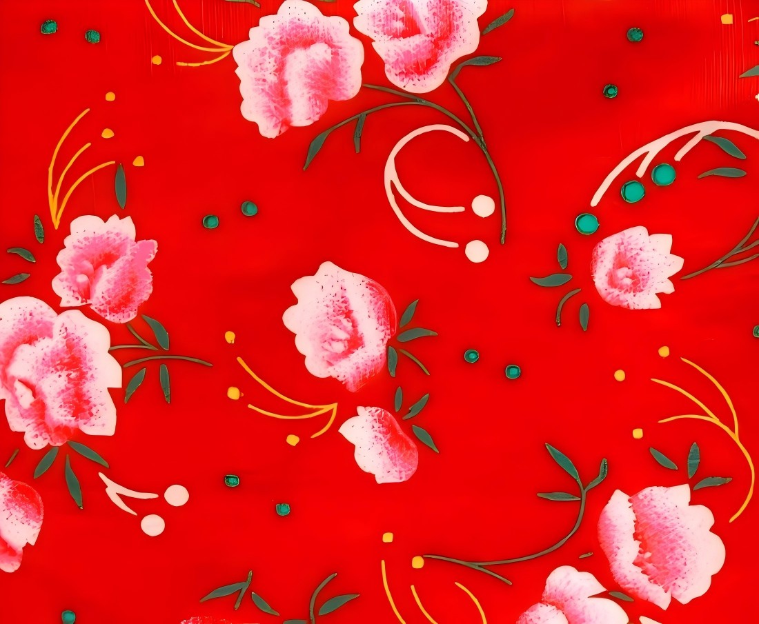 Tissu Coton popeline Pivoine Rouge Capucine