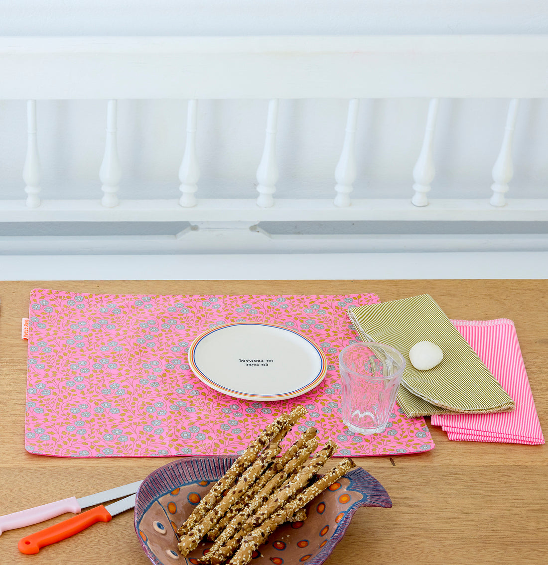 Set de table toile cirée reversible Aziza rose