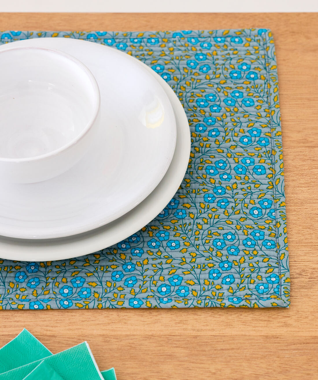 Set de table matelassés Aziza gris bleuté