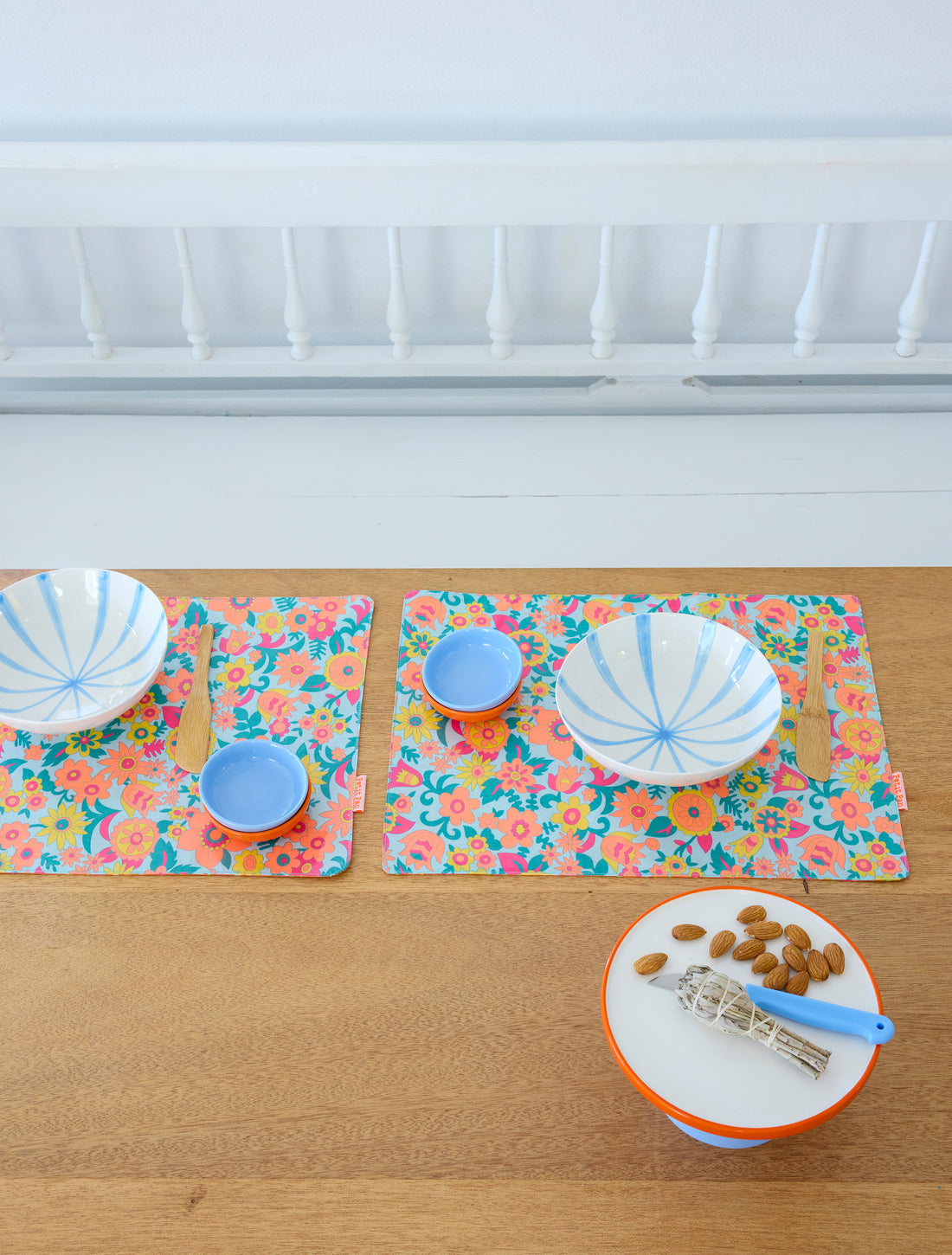 Set de table toile cirée reversible Hippy azur