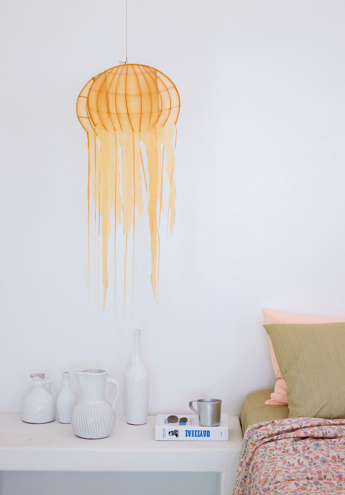 Suspension Lampion Bambou Meduse azur