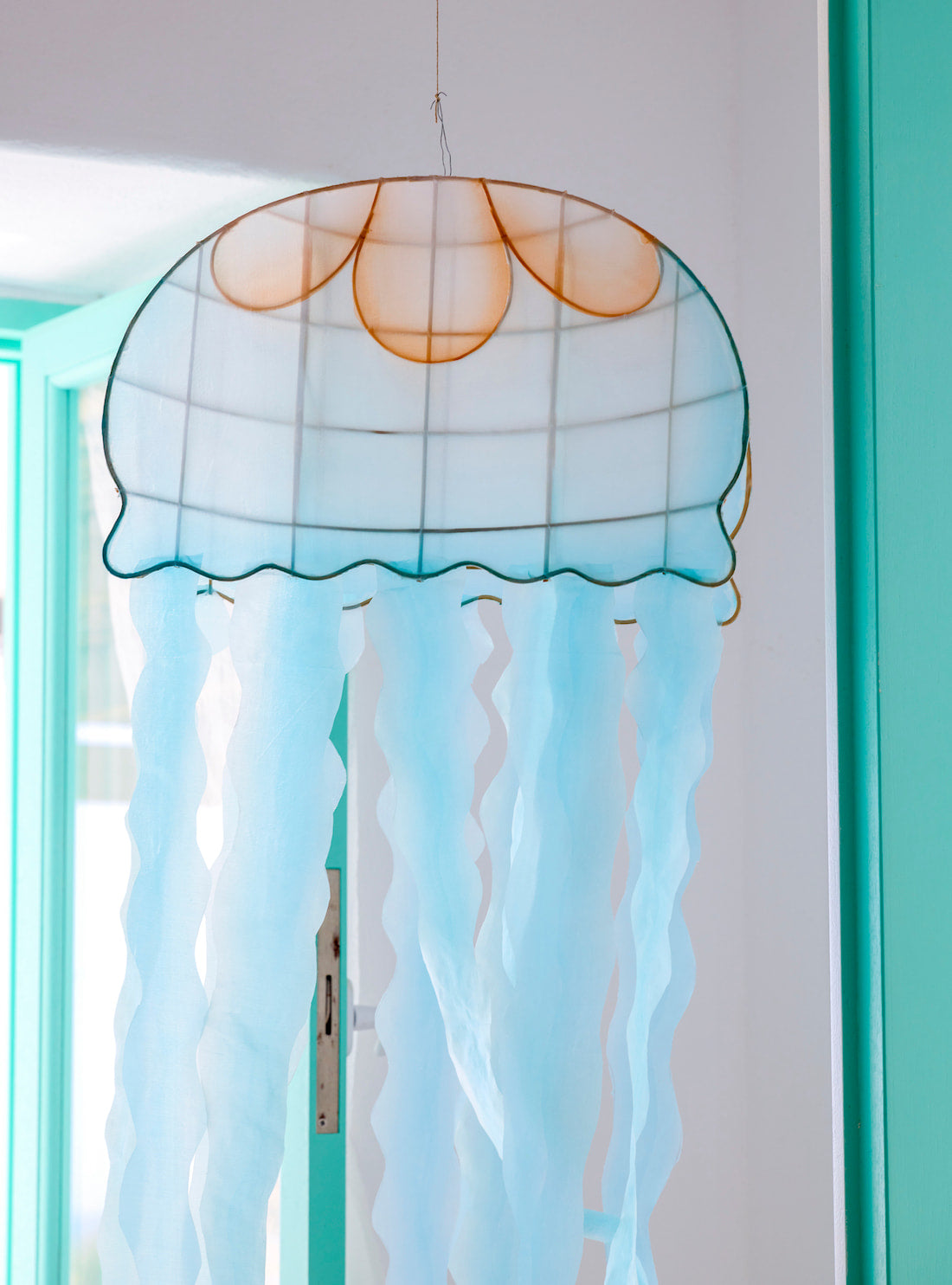 Suspension Lampion Bambou Meduse azur