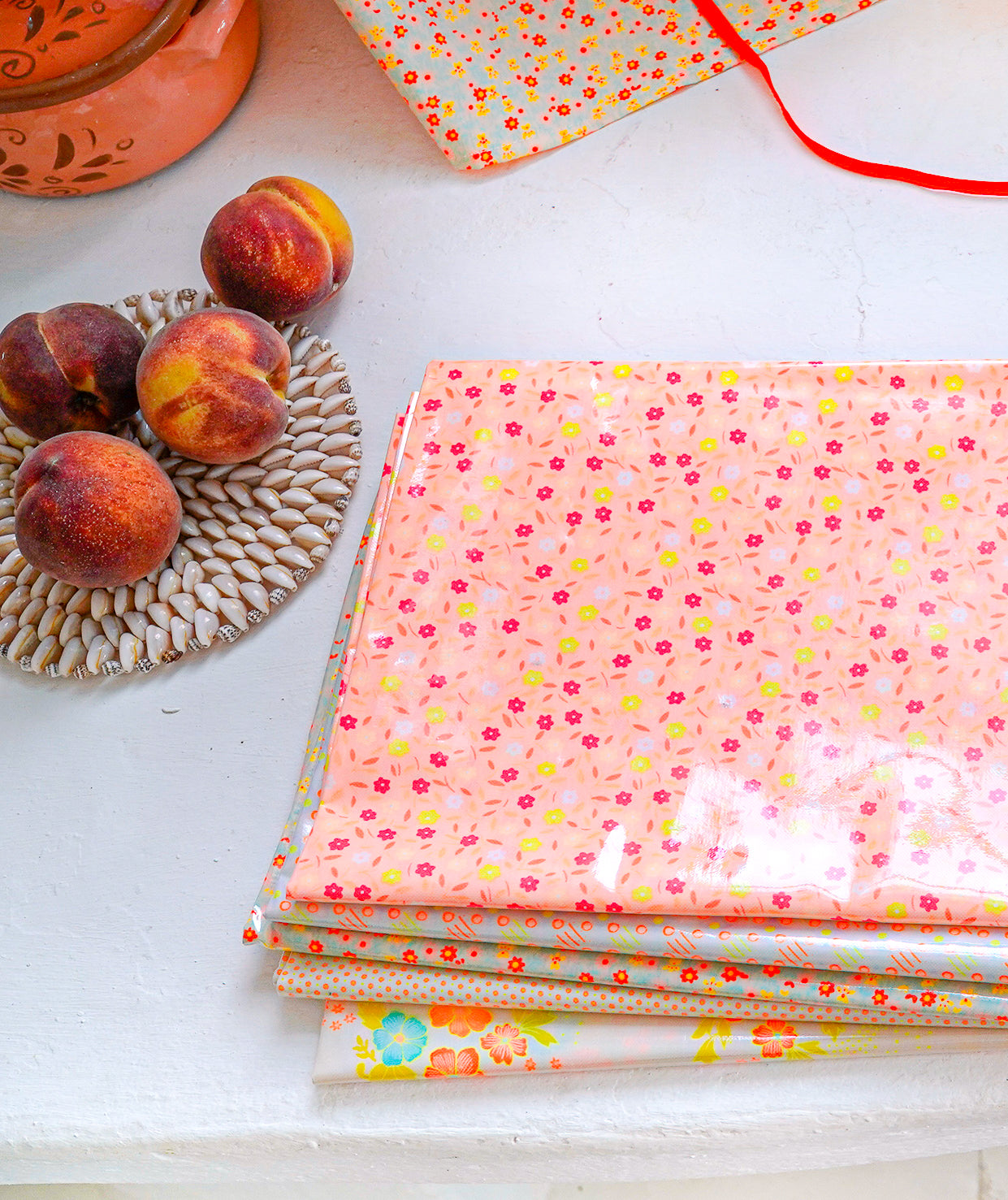 Coupon coton enduit Peace and Love melon